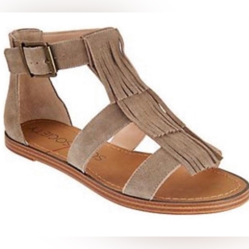 NWT *SOLE SOCIETY* Cow Suede *FAUNA* Fringe Sandals … *TAUPE* … Size: 8.5 M